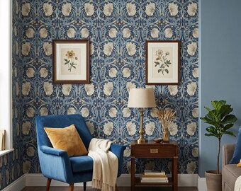 Carta da parati floreale blu