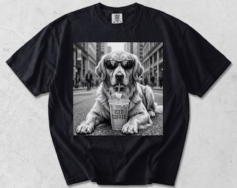 Golden Retriever Drinking Iced Milk Coffee Dog Lover Art T-Shirt PNG
