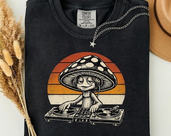 Mushroom DJ Retro Sunset EDM Rave Festival Electronic Music Premium Tri-Blend T-Shirt PNG