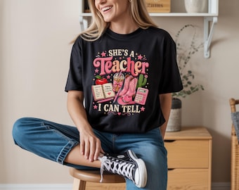 Shes A Teacher I Can Tell Western Classroom Art T-Shirt PNG