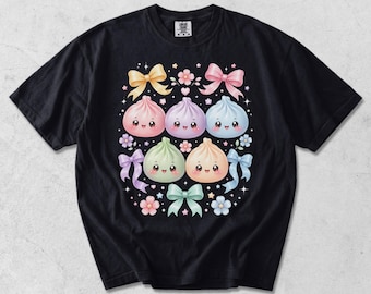 Camiseta infantil para meninas com estampa de bolinho kawaii, fofa e em tons pastel, estilo anime. PNG
