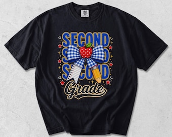 Second Grade Bow Apple Pencil Back to School PNG