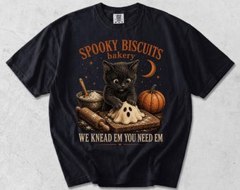 Retro Funny Spooky Biscuits Club Cat Lovers Pastry Halloween T-Shirt PNG