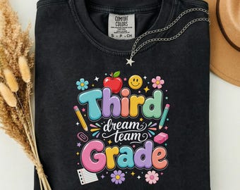 Preppy Third Grade Dream Team Back to School Teachers Kids T-Shirt PNG