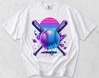 Vintage Space Baseball Synthwave Softball Player Cosmic T-Shirt PNG