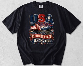 Drogi wiejskie USA zabierają mnie do domu PNG: Patriotyczna flaga kibica piłki nożnej w stylu vintage png Projekt dumy amerykańskiego sportu