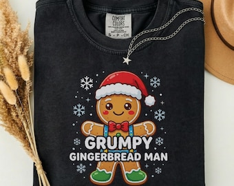 Grumpy Gingerbread Man Matching Christmas T-Shirt PNG
