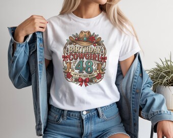 Camiseta de vaquera para mujer de 48 años, rodeo navideño, chica del oeste, PNG