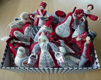 The Twelve Days of Christmas felt ornaments, handcrafted and embroidered as heirloom quality gifts