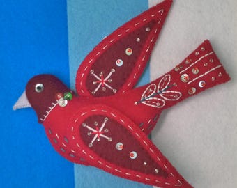 Snow Bird, handmade heirloom wool felt Christmas decoration