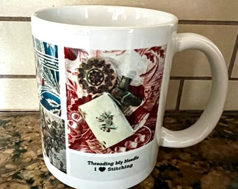 Taza de café con herramientas de costura: temática de costura antigua, 325 ml