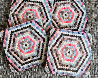 Pair Cork Backed Coasters Hexagon Charm Quilt  free shipping