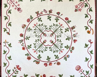 Patrón de colcha Catherine's Garden: Apliques de flores y enredaderas (80 x 80)