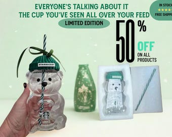 Starbucks Bear Glass Cup with Beanie Lid and Straw | Limited Edition Viral Tumbler