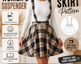 Women's Suspender Skirt Sewing Pattern PDF | A-Line Pinafore Skirt | A4 A0 Letter | Instant Download | XS-XXL | Digital Pattern