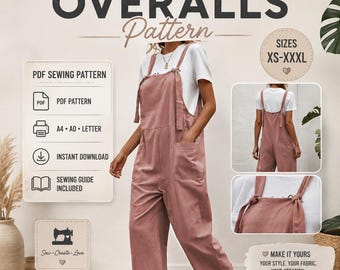 Women's Relaxed Bib Overalls Sewing Pattern, Utility Jumpsuit (PDF Download)