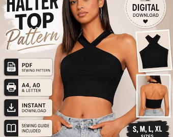 Halter Top Sewing Pattern PDF | Women's Cross Neck Crop Top PDF Pattern | Instant Download | A4 A0 Letter | S–XL