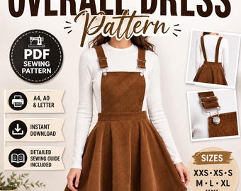 Overall Dress Sewing Pattern PDF, Pinafore Dress Pattern, Women's Overall Dress, Instant Download, A4 A0 Letter PDF