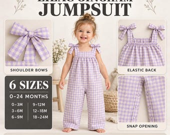 Baby Jumpsuit Sewing Pattern, Bow Shoulder Romper, 0-24 Months PDF Pattern, Instant Download