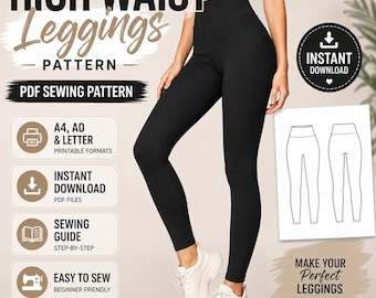 High Waist Leggings Sewing Pattern | PDF Pattern | Women's Stretch Leggings | XS–XL | A4, A0 & Letter | Instant Download