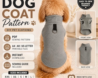 Dog Fleece Coat Sewing Pattern, DIY Pet Jacket (Instant Download)