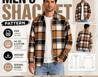 Mens Shacket Sewing Pattern PDF, Plaid Overshirt Pattern, Button Up Jacket PDF Pattern, Instant Download, A4 A0 Letter