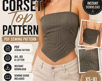 Corset Crop Top Sewing Pattern, Strappy Fitted Silhouette, Modern Style (PDF Download)