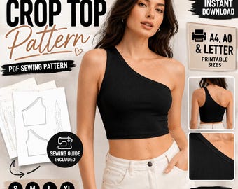 One Shoulder Crop Top Sewing Pattern, Fitted Tank Top PDF (Instant Download)