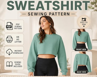 Cropped Sweatshirt Sewing Pattern, PDF Pattern for Women, Oversized Pullover, Instant Download, XS-XXXL