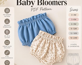 Baby Bloomers PDF Sewing Pattern, Baby High Waisted Bloomers, Diaper Cover Bummies Pattern PDF