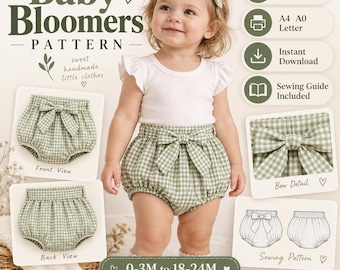 Baby Bubble Bloomers Sewing Pattern, Bow Detail, Instant Download (PDF)