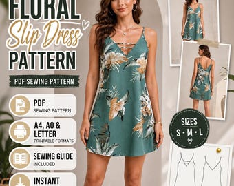Floral Slip Dress Sewing Pattern, Mini Sundress PDF, Summer Style (Instant Download)