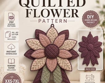 Quilted Flower Bow Sewing Pattern, Decorative Door Hanger (PDF Download)