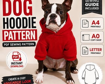 Dog Hoodie Sewing Pattern PDF, Pet Clothes, XXS-XXXL (Instant Download)