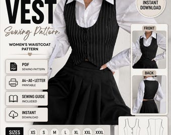 Women's Fitted Vest Sewing Pattern, Tailored Waistcoat (PDF Download)