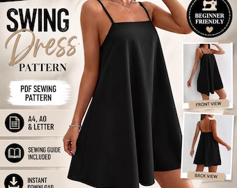 Swing Dress Sewing Pattern, Spaghetti Strap Mini Dress, Beginner Friendly (PDF Download)