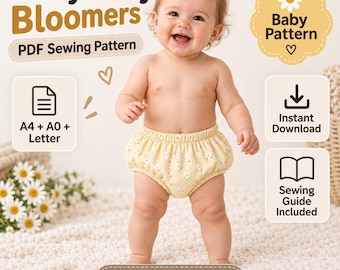 Daisy Baby Bloomers Sewing Pattern, Floral Diaper Cover (PDF Download)