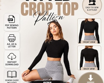 Fitted Crop Top Sewing Pattern PDF | Long Sleeve Crop Top Pattern | Instant Download | A4 A0 Letter | DIY Women's Top