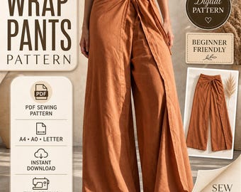 Boho Wrap Pants Sewing Pattern | Wide Leg Palazzo Trousers (Digital Download)