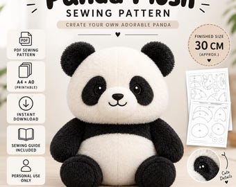 Patrón de costura para peluche de panda hecho a mano, juguete de peluche de 30 cm (descarga en PDF)