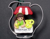 Lemonade Stand Christmas Ornament Pitcher Canopy Lemon Cookie Cutter Girl Handcrafted Polymer Clay Milestone Cake Topper Glass Straw Drinks