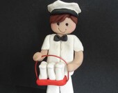 Milk Delivery Christmas Ornament Man Carrier Dairy Farm Polymer Clay Milestone Cake Topper Farmer Milking Cows Milkman Bottles