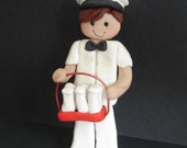 Milk Delivery Christmas Ornament Man Carrier Dairy Farm Polymer Clay Milestone Cake Topper Farmer Milking Cows Milkman Bottles