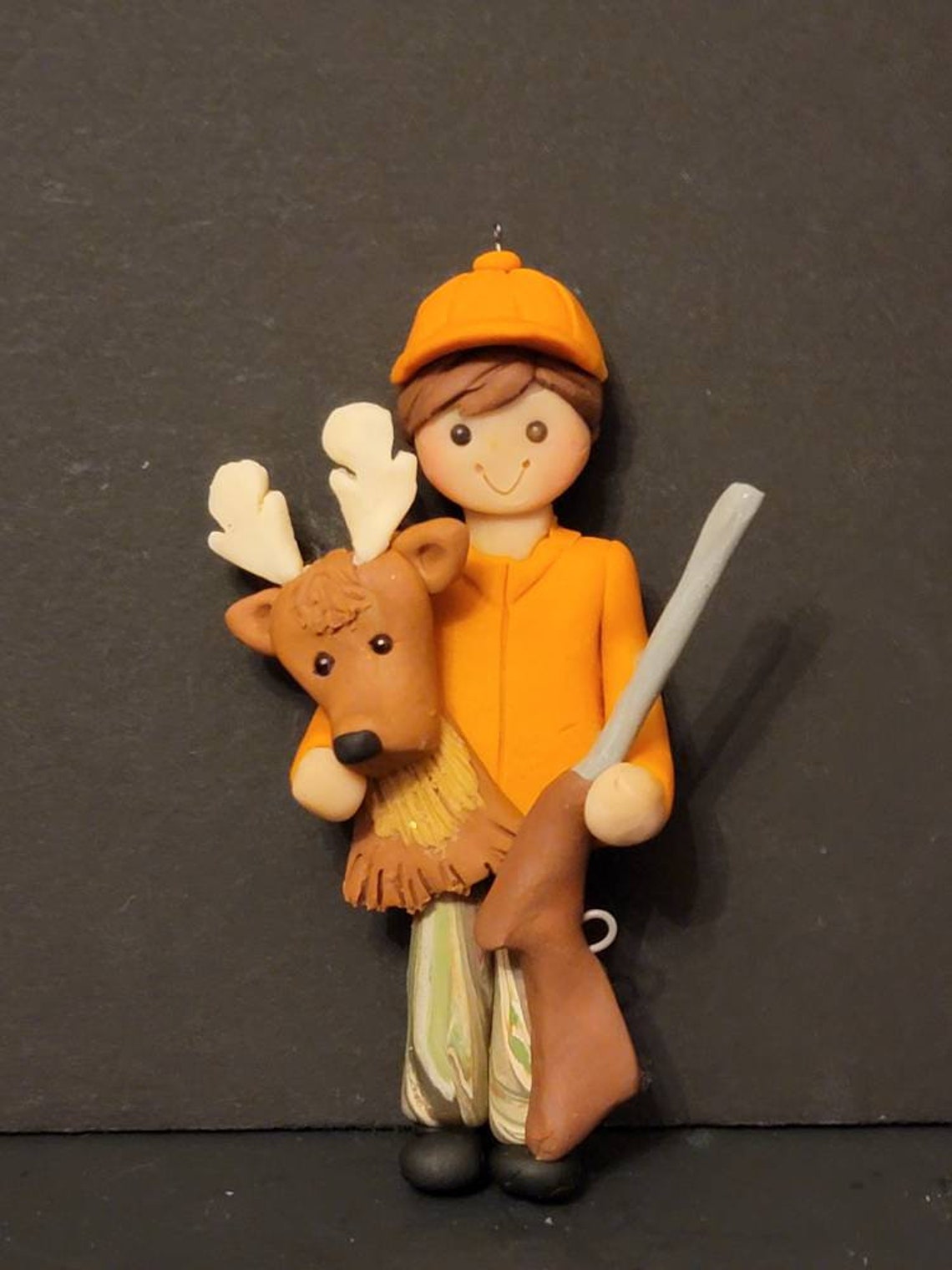Deer Hunter Christmas Ornament Blaze Orange Polymer Clay Etsy