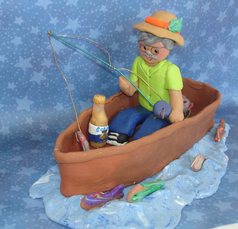 Fisherman Fishing Boat Cake Topper Bait Can Handcrafted Etsy