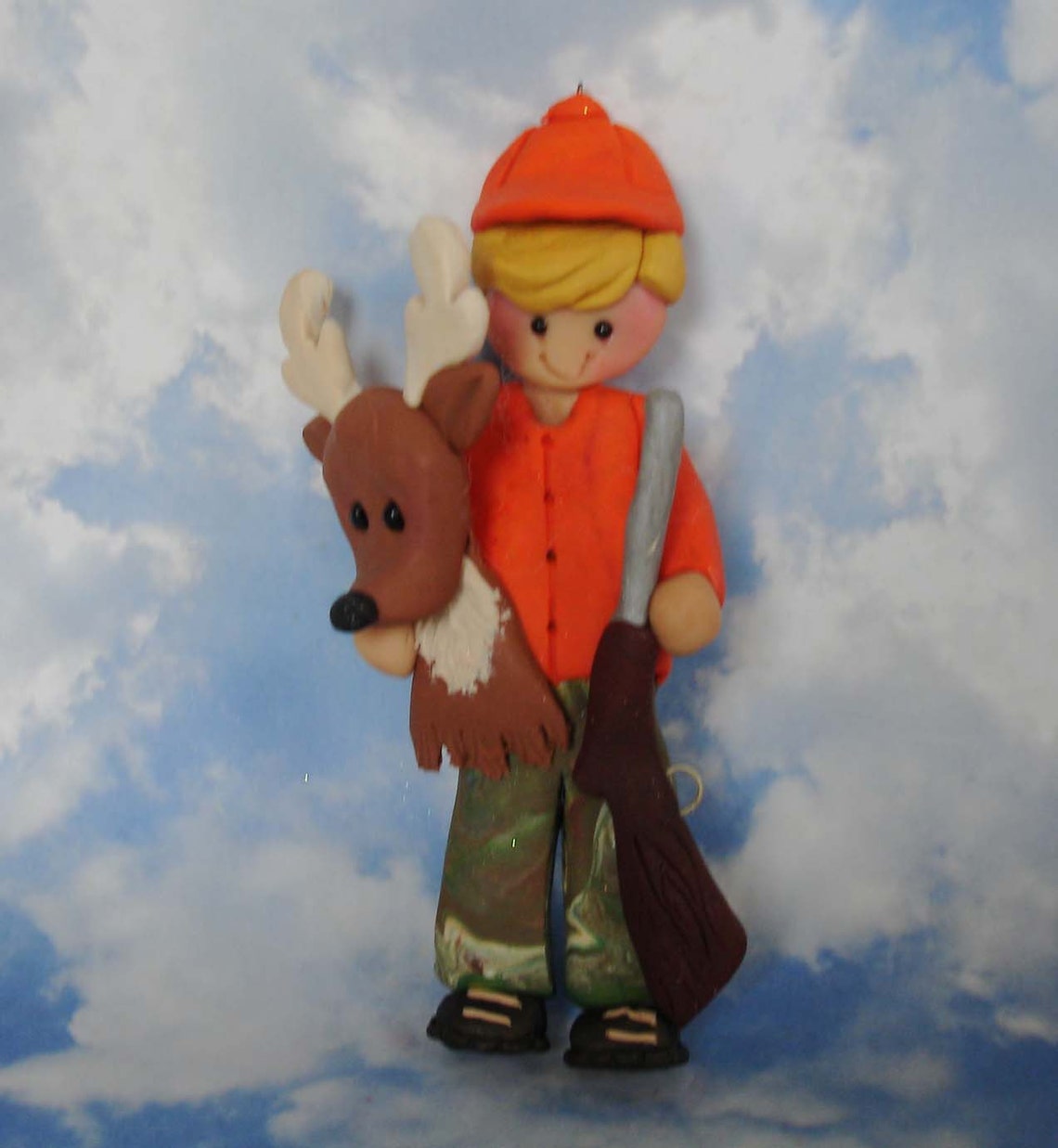 Deer Hunter Christmas Ornament Blaze Orange Polymer Clay Etsy