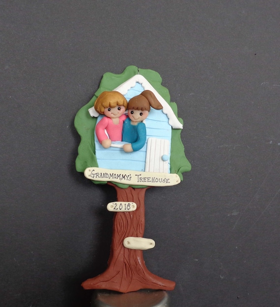 Treehouse Christmas Ornament Club House Tree Climber Handcrafted Polymer Clay Milestone Cake Topper Tree House Hide Out Friends Birthday