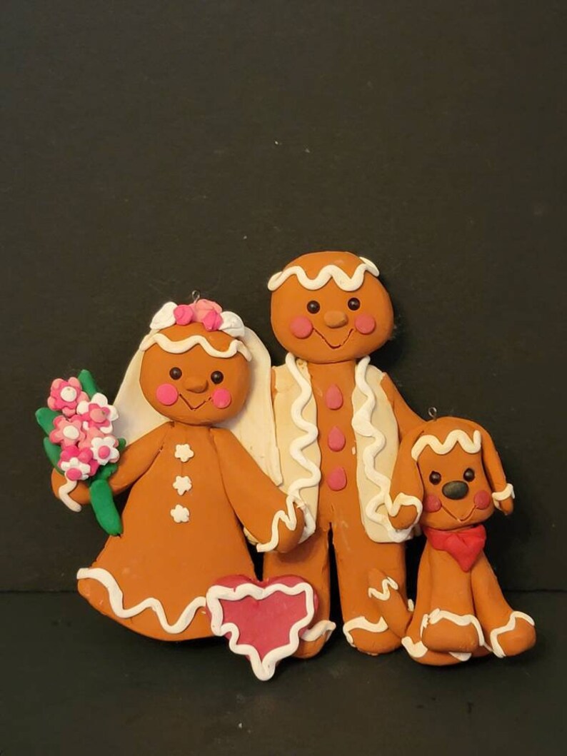 Gingerbread Couple Dog Christmas Ornament Rose Bouquet Polymer Etsy