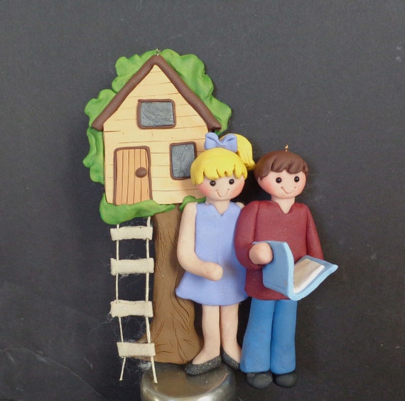 Treehouse Christmas Ornament Club House Tree Climber Handcrafted Polymer Clay Milestone Cake Topper Tree House Hide Out Friends Birthday