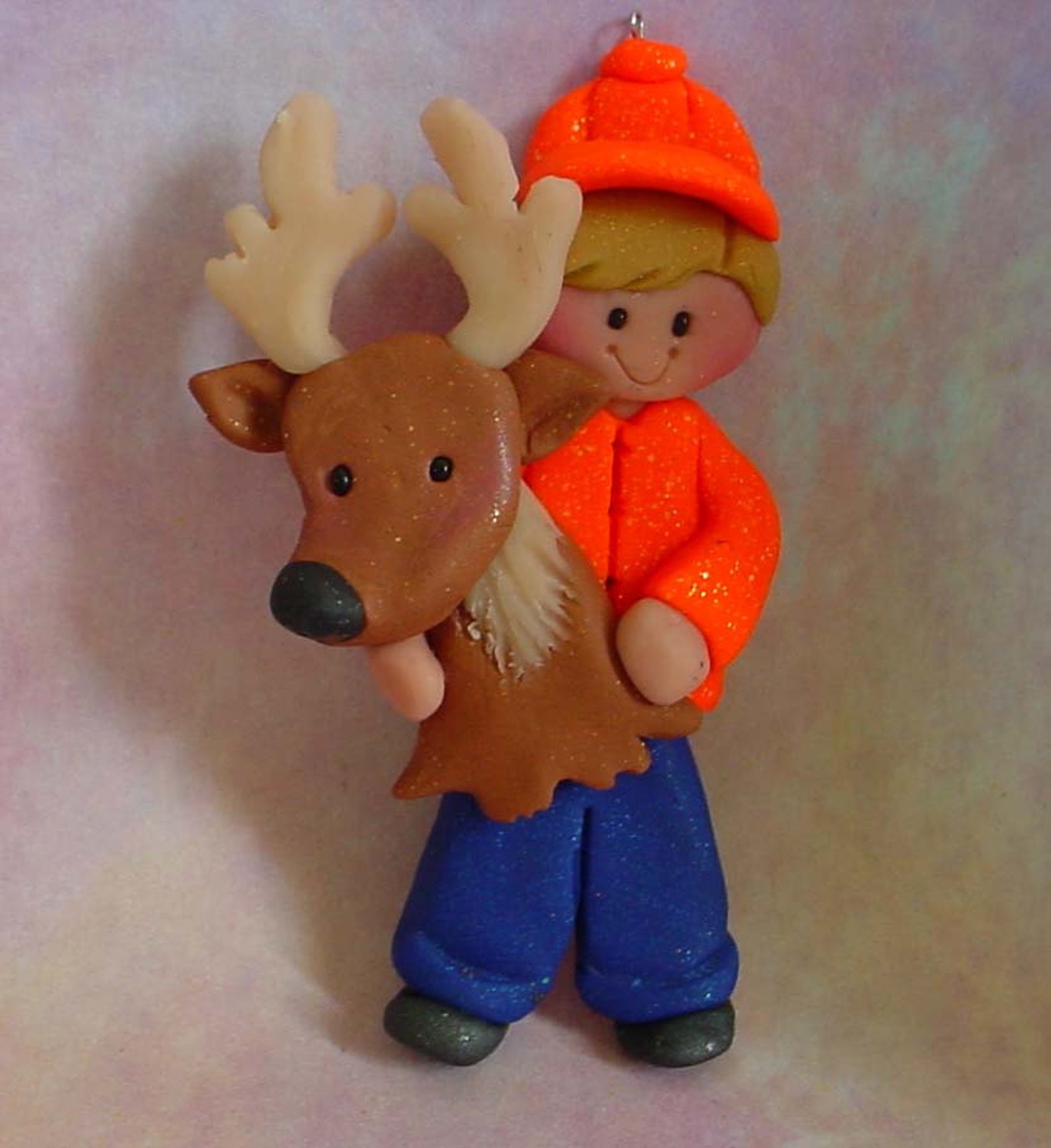 Deer Hunter Christmas Ornament Blaze Orange Polymer Clay Etsy
